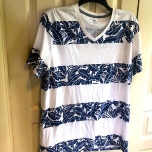 Old Navy Womans Blue Flower Print and White Stripe  Jersey Size L